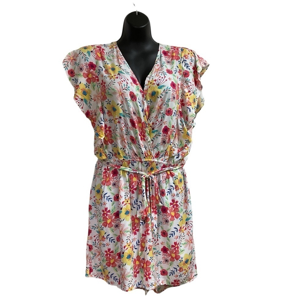 Time and Tru Women's Size XL Romper Lightweight Floral Print Ruffle Sleeves